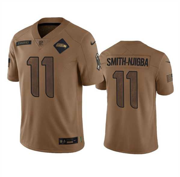 Men%27s Seattle Seahawks #11 Jaxon Smith-Njigba 2023 Brown Salute To Service Limited Jersey Dyin